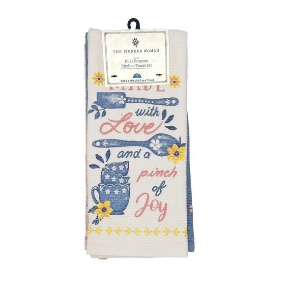 Pioneer Woman Hattie Kitchen Towels 4-pc Made with Love and Joy 18 x 28-in Gift - Picture 3 of 5